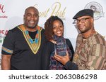 Small photo of Brandon "Brik" Miree, Shannan "MsDramaganza" Tubbs, Zarian Hadley attend The Leimert Park Cultural Film Festival at The Alley, Los Angeles, CA on October 23, 2021