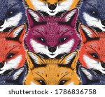 little wild fluffy red fox face.... | Shutterstock .eps vector #1786836758