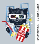 black kitten with popcorn and... | Shutterstock .eps vector #1950546385