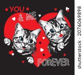 two cute kittens in red heart.... | Shutterstock .eps vector #2076069898