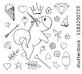 sketch unicorn with various... | Shutterstock .eps vector #1183250725