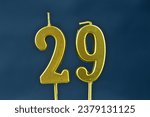 Small photo of close up on the gold number twenty-ninth candle on a dark background.