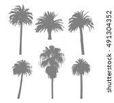 set of palm tree silhouettes on ... | Shutterstock .eps vector #491304352