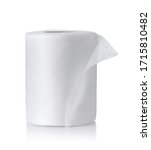 Small photo of Roll of white disposable nonwoven fabric napkins isolated on white