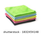 Stack of colorful microfiber cloths isolated on white