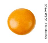 Small photo of Burger Bun Isolated, Hamburger Wheat Bread, Empty Whole Burger Bun on White Background Top View