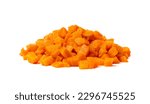 Small photo of Boiled Chopped Carrot Isolated, Cooked Diced Carrots, Prepared Vegetables Cut Pile, Healthy Diet Ingredient, Chopped Carrot on White Background