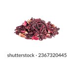 Small photo of Dry Hibiscus Tea Isolated, Dry Rose Petals Pile, Fruit Red Tea, Karkade Leaves, Dried Herbal Drink, Roselle Petal, Edible Flower Leaf Hibiscus Tea on White Background