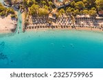 Aerial beach view in Antalya city. Turkish riviera and vacations in summer