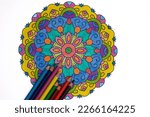 Coloring flower-shaped mandalas diversity of colors, mindfulness, stress relief