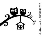 vector cute owl family sitting... | Shutterstock .eps vector #1850239252
