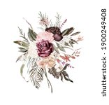 boho burgundy bouquets clipart  ... | Shutterstock . vector #1900249408