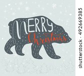 funny polar bear with hand... | Shutterstock .eps vector #492669385