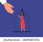 woman in red dress stay in bird ... | Shutterstock .eps vector #1829687252