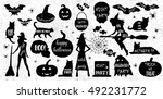 halloween silhouettes. witch ... | Shutterstock .eps vector #492231772