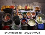 Top view of a Thai street food vendor in Bangkok, Thailand 