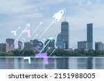 Small photo of Panorama skyline, city view of Boston at day time, Massachusetts. Building exteriors of financial downtown. Startup company, launch project to seek and develop scalable business model, hologram sketch