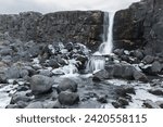 Öxarárfoss – a 22-meter high waterfall in Iceland, in the northern part of Thingvellir National Park, on the Öxará River