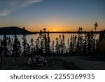 Orange Sunset View over De Mille Lake Newfoundland Labrador Black Spruce Tree Sillhouette