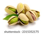 Pistachio with leaf isolated on white background