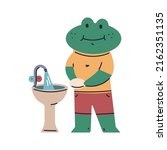 baby frog washing hand vector... | Shutterstock .eps vector #2162351135