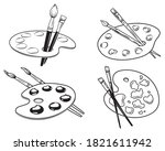 set of art palettes with paints.... | Shutterstock .eps vector #1821611942
