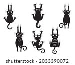 set of black cats scratching... | Shutterstock .eps vector #2033390072