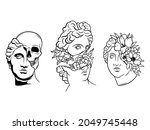 set of greek statues with... | Shutterstock .eps vector #2049745448