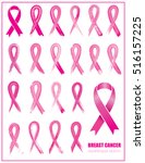 set of pink ribbon  breast... | Shutterstock . vector #516157225
