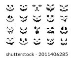 Face Halloween Icon Set. Black...