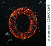 Small photo of A photo of a burning capital letter O on a black background is made of hot coals.