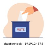 hand of voter throwing paper... | Shutterstock .eps vector #1919124578