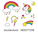 stickers set with unicorn ... | Shutterstock .eps vector #585377198