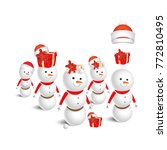 set snowmans with a red santa... | Shutterstock .eps vector #772810495