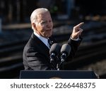 Small photo of Baltimore, MD US - Jan 30, 2023 — US President Joe Biden discusses how Bipartisan Infrastructure Law funding will replace the 150-year old Baltimore and Potomac Tunnel. Credit: Ron Sachs - CNP