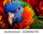 Small photo of Parrot on the flower. Beautiful extreme close-up.