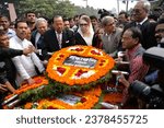 Small photo of Bangladesh Nationalist party's Chairperson Begam Khaleda Zia (C) with others leaders is paying homage to the intellectuals Martyrs Memorial in Dhaka on December 14, 2015.