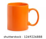 Orange cup mug drink on white...