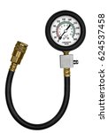 Small photo of A compression tester with a flexible hose and adapter sleeve on the white background