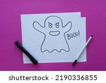 Drawing of a ghost saying 