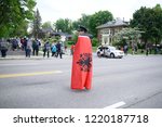 Small photo of QUEBEC CITY - JUNE 7: A protester standing in the diddle of the road during a rally to protest the G7 summit on June 7 2018 in Quebec City ,Canada
