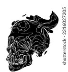 Skull in fire and smoke   black ...