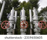 Safety Valve or Pressure Safety Valve (PSV), an automatic safety device for removing excess pressure. Safety valve used in gas or steam fluids. Steam pipe line Geothermal energy kamojang.