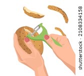 peeling potato using a peeler... | Shutterstock .eps vector #2108334158