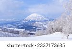Small photo of Beautiful mountains and Ski slope of Rusutsu ski resort in Hokkaido Japan. the best place for skiing. People are skiing and snowboarding . powder snow.