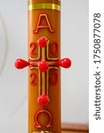 Small photo of A 2020 Paschal candle (used throughout the Paschal season) in a Catholic church in Bratislava, Slovakia.