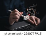 Small photo of Email icon. Spam link on laptop. Icon Email on laptop virtual screen hologram technology theme, business mail, official mail, Electronic mail.