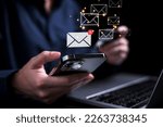 Small photo of Email icon. messenger notification on mobile. Icon Email on laptop virtual screen hologram technology theme, business mail, official mail, Electronic mail. 2FA, factor authentication code