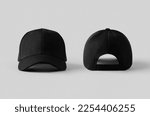 Black baseball caps mockup on a ...
