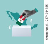 Small photo of elections in Mexico, vote box, go vote, map of Mexico, hand with boto in Mexico, president in Mexico, national elections, go vote, civic, forced to vote, Mexican president, Mexican deputies, president